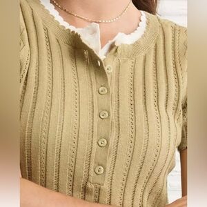 NWT American Eagle Henley Pointelle Sweater T-Shirt, Green, XS